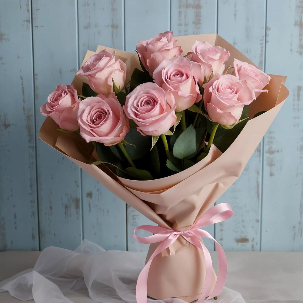 9 розовых роз в Бакалы Башкортостан Букет цветов из: Розы в Бакалы Башкортостан