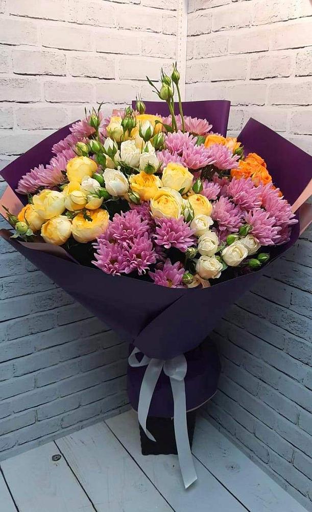 Букет Красочный праздник в Бакалы Башкортостан Букет цветов из: Хризантемы и Розы в Бакалы Башкортостан
