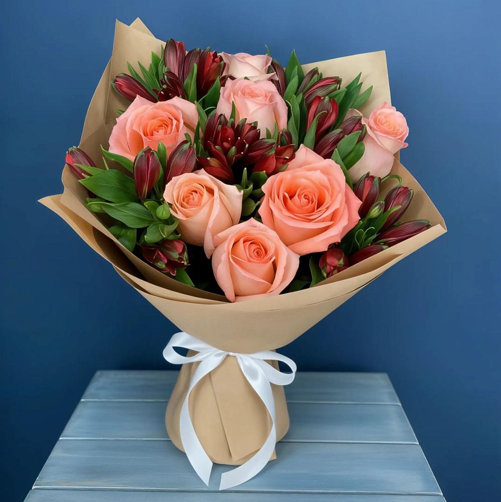 Букет Сплетённые любовью в Бакалы Башкортостан Букет цветов из: Розы и Альстромерии в Бакалы Башкортостан