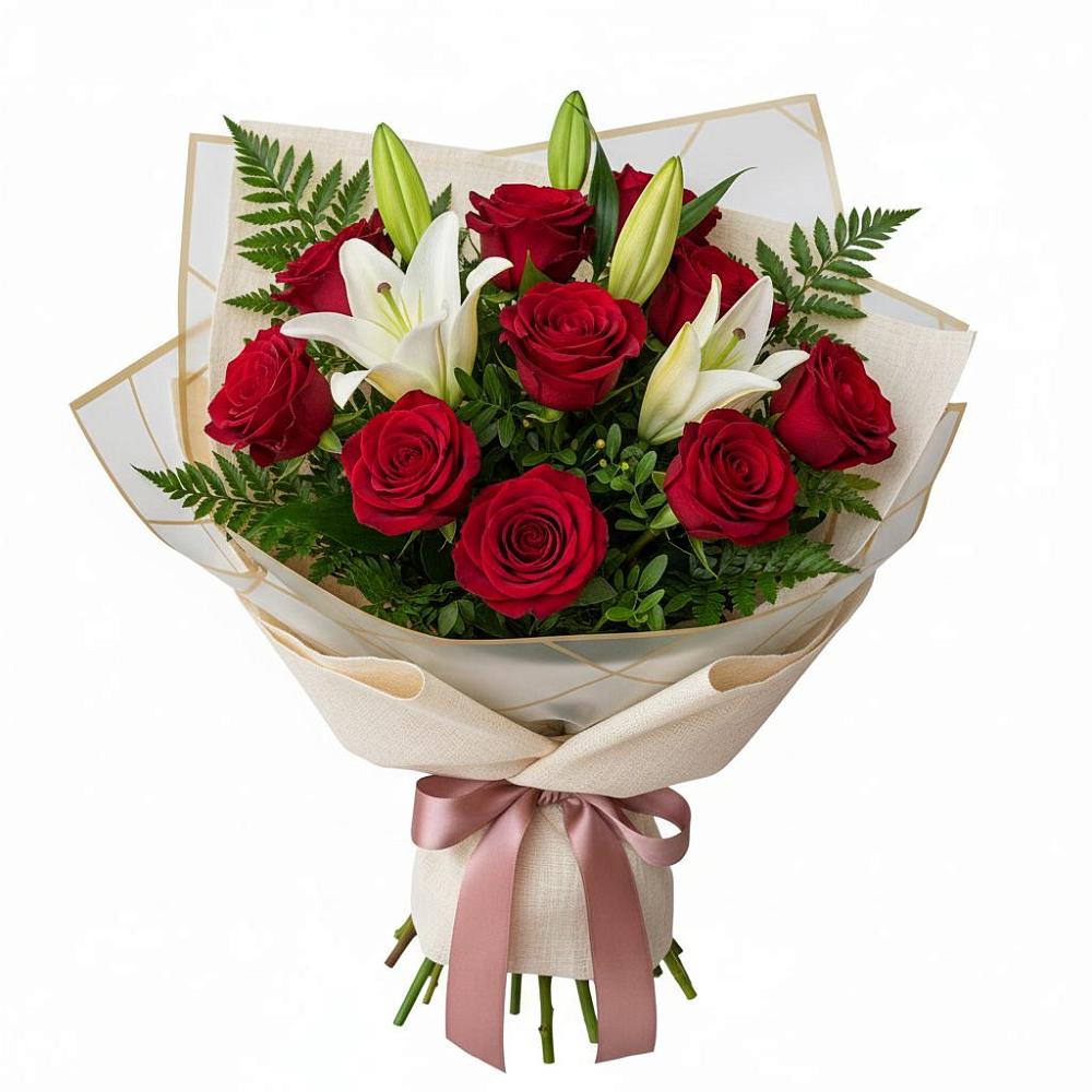 Букет высокая поэзия в Бакалы Башкортостан Букет цветов из: Лилии и Розы в Бакалы Башкортостан