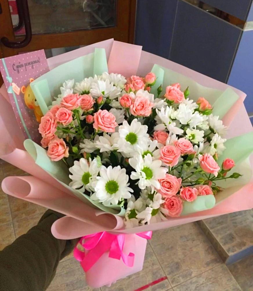 Букет Жемчужная россыпь в Бакалы Башкортостан Букет цветов из: Розы и Хризантемы в Бакалы Башкортостан