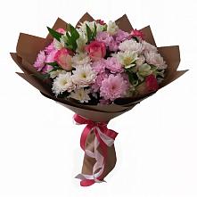 Букет Розовое очарование в Бакалы Башкортостан Букет цветов из:  Хризантемы, Альстромерии и Розы в Бакалы Башкортостан