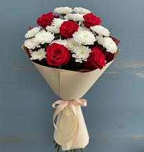 Букет романтическая гармония в Бакалы Башкортостан Букет цветов из:  Розы и Хризантемы в Бакалы Башкортостан