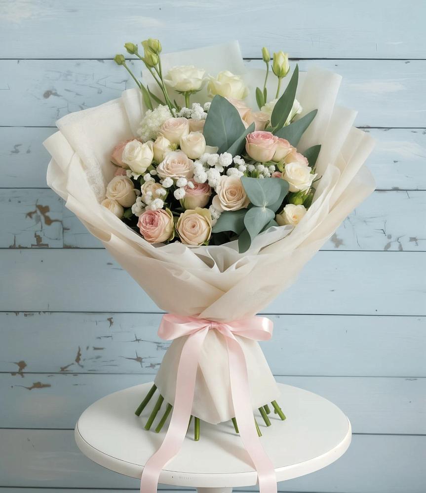 Букет Сказочное воображение в Бакалы Башкортостан Букет цветов из: Розы и Лизиантусы в Бакалы Башкортостан