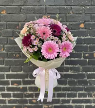 Букет яркие краски в Бакалы Башкортостан Букет цветов из:  Герберы и Хризантемы в Бакалы Башкортостан